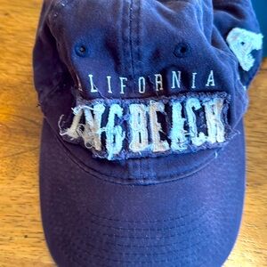Long Beach, California baseball cap navy blue very distressed